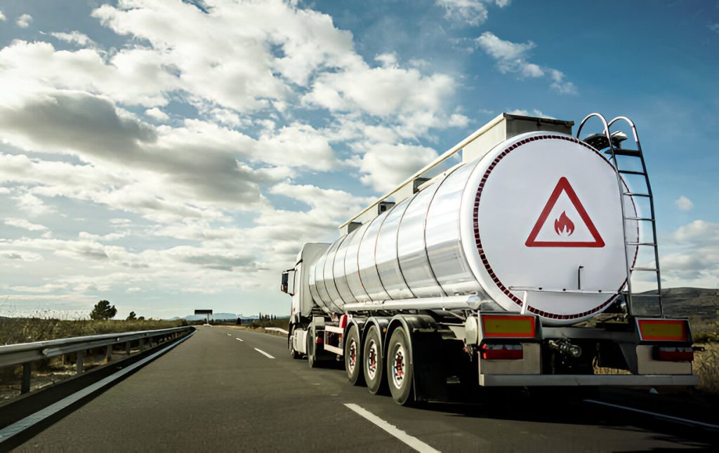 Fuel tanker truck on highway