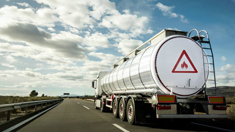 Fuel tanker truck on highway